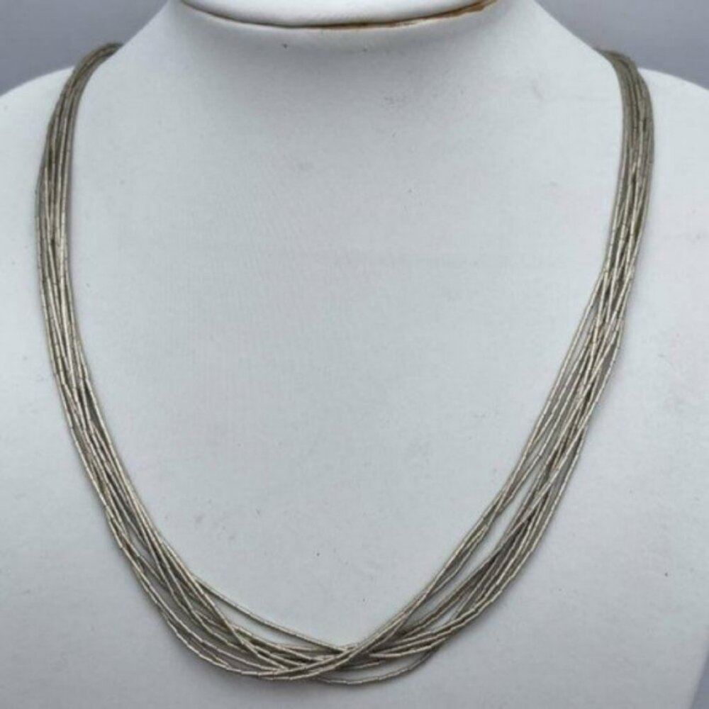 South Western Style Multi-Strand Liquid Sterling Silver Necklace 15.75"